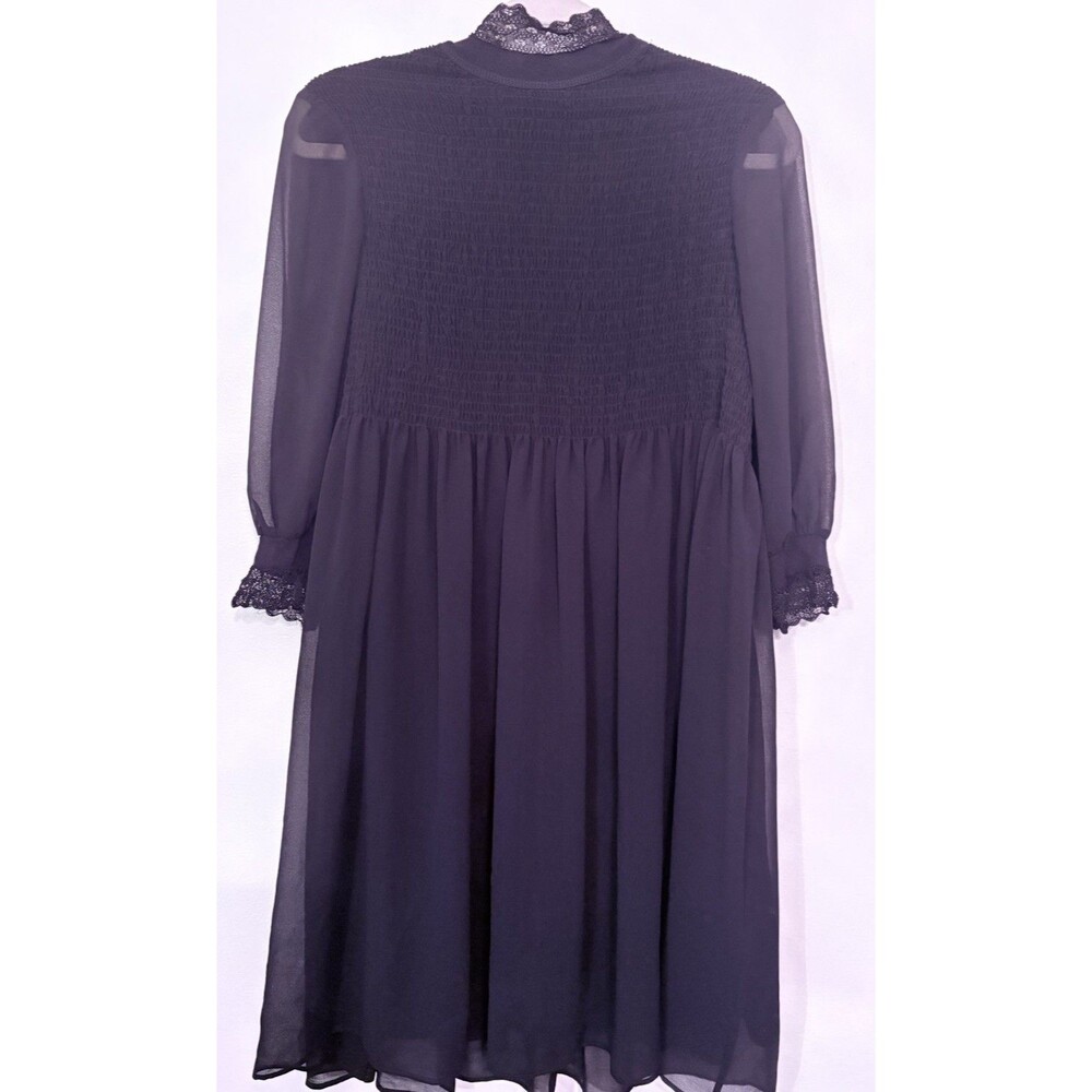 Sandro Paris Black Rouged Bodice Mini Dress With Delicate Lace Detail Size 2